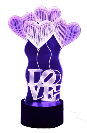 Acrylic Color Changing 3D Lamps - Love w/Heart Balloons