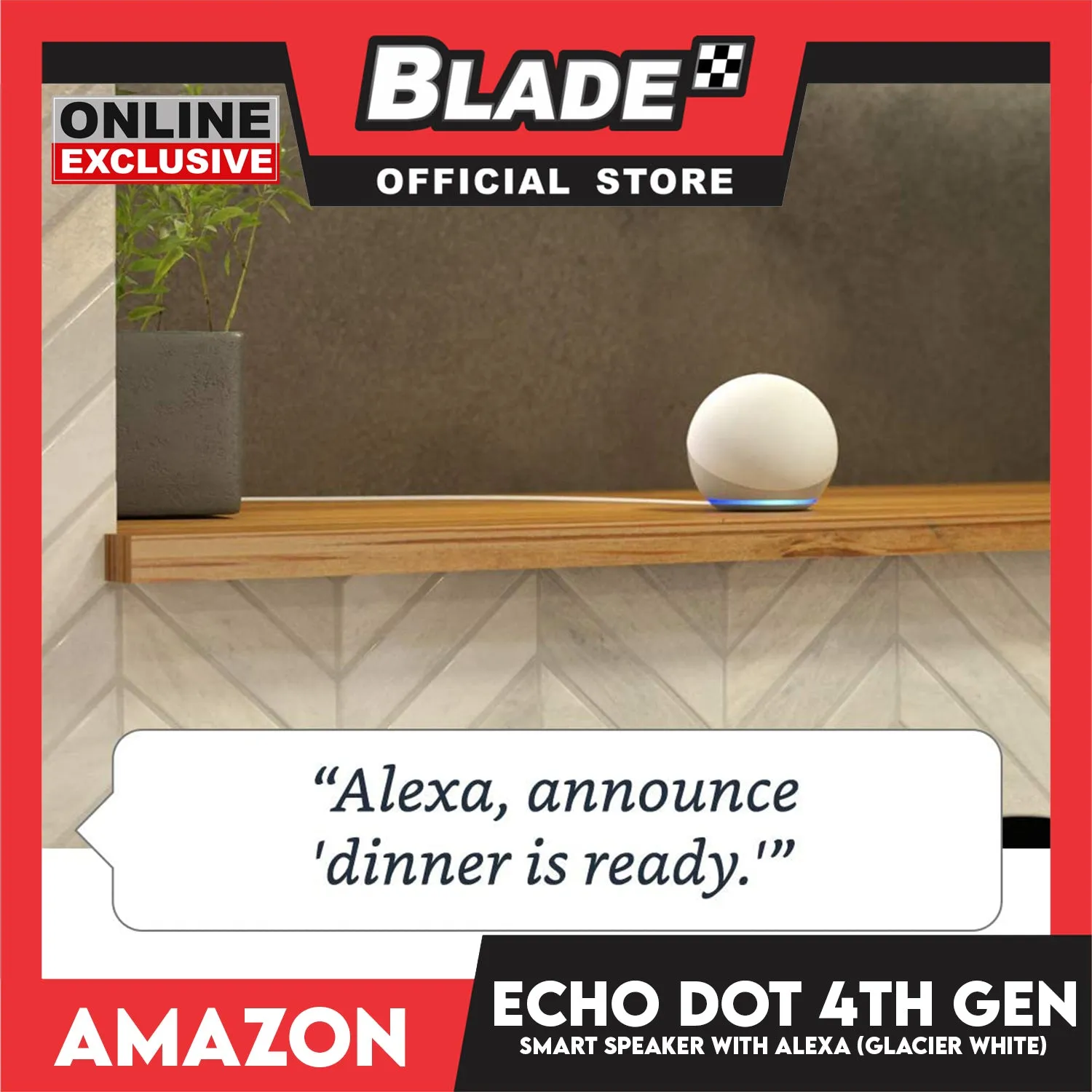 Amazon Echo Dot 4th Gen. Smart Speaker with Clock and Alexa (Glacier White)