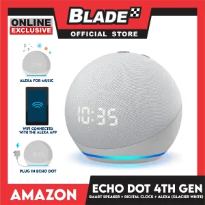 Amazon Echo Dot 4th Gen. Smart Speaker with Clock and Alexa (Glacier White)
