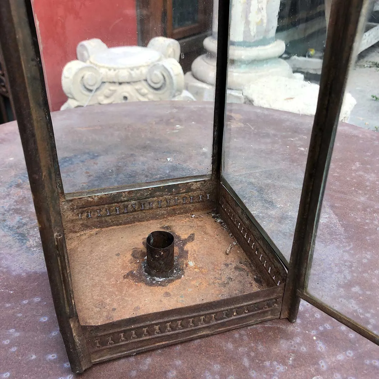 Anglo Indian Toleware and Glass Candle Lantern