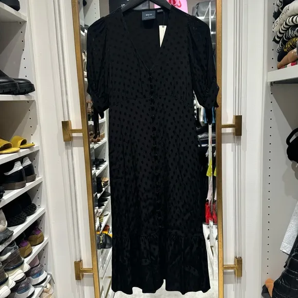 Anthropologie Maeve Elegant Black Midi “Eudora” Dress 0