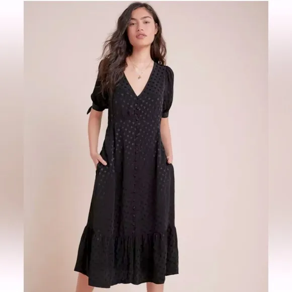 Anthropologie Maeve Elegant Black Midi “Eudora” Dress 0