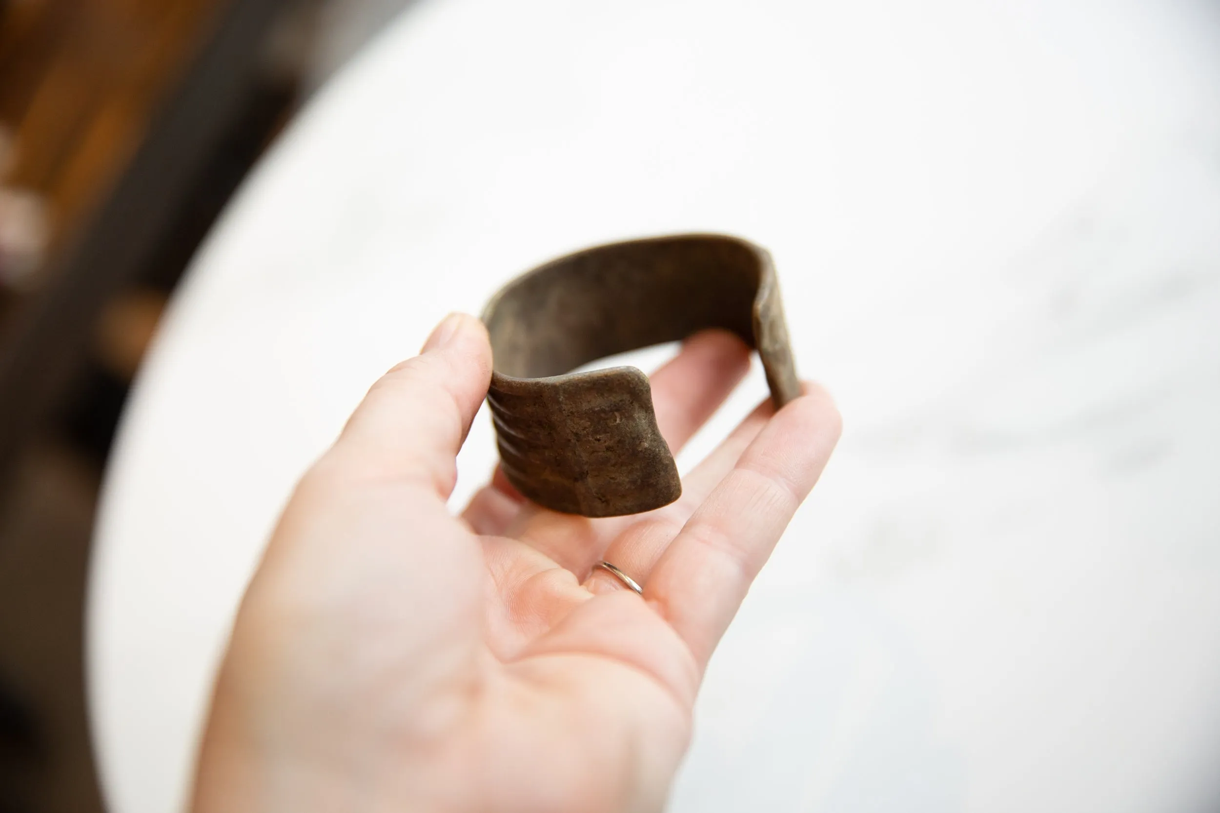 Antique African Bronze Stripe Design Cuff Bracelet