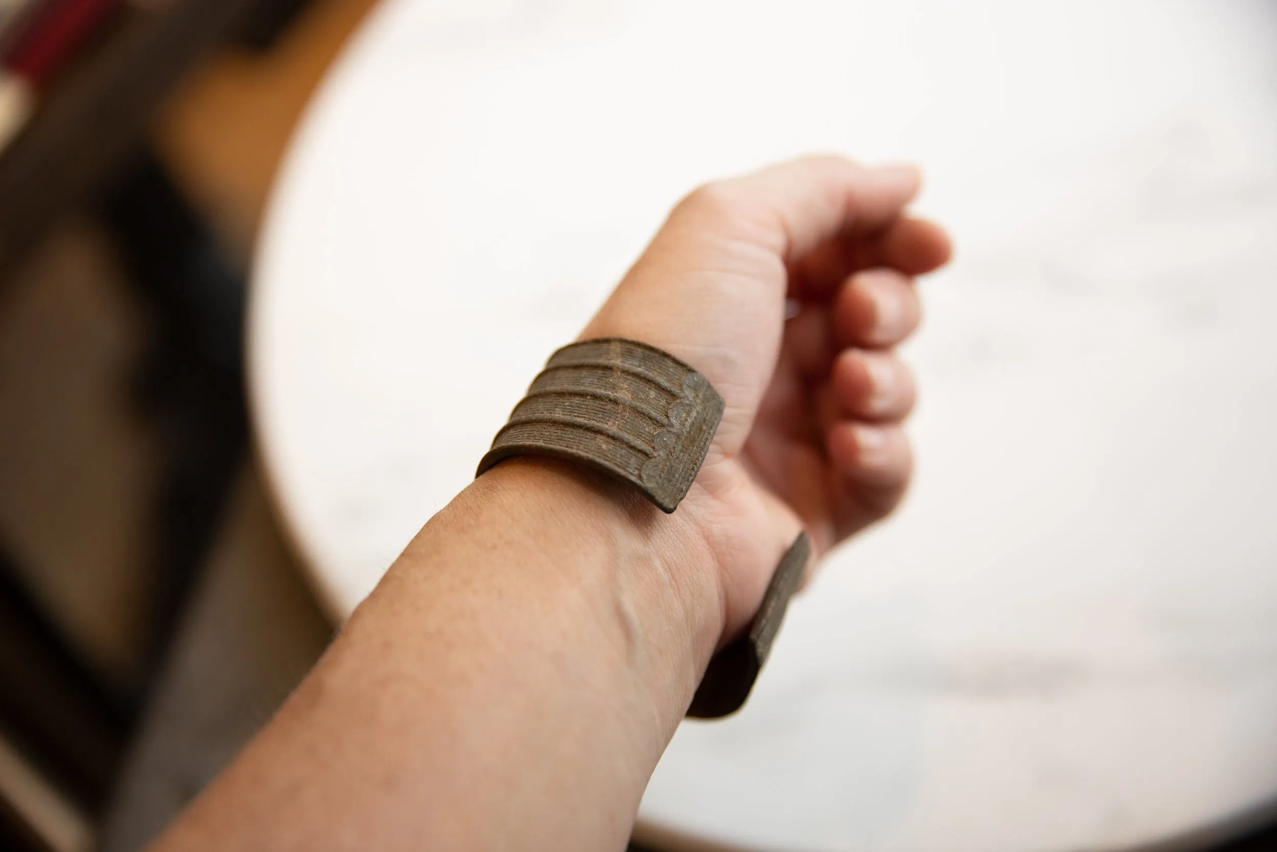 Antique African Bronze Stripe Design Cuff Bracelet