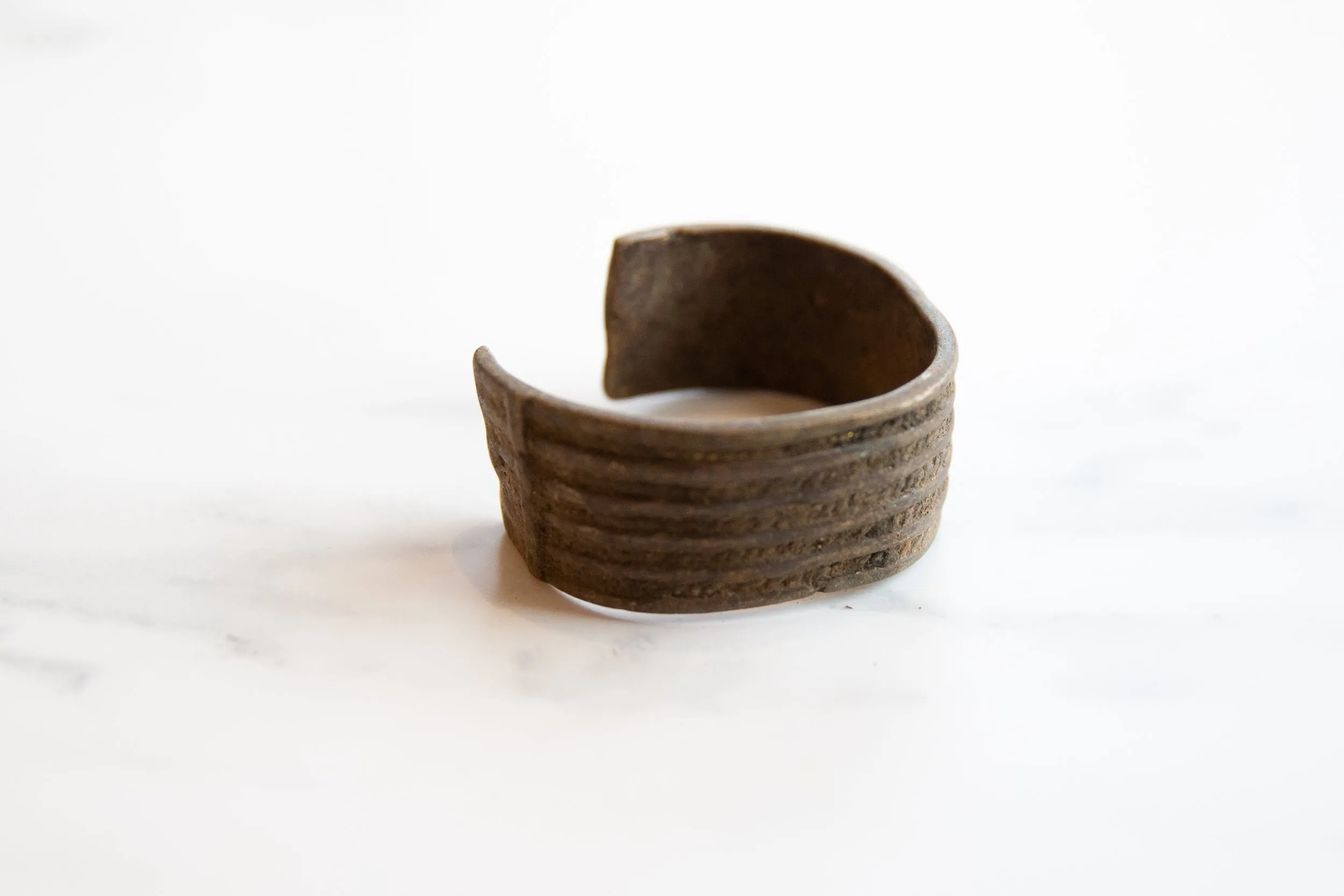 Antique African Bronze Stripe Design Cuff Bracelet