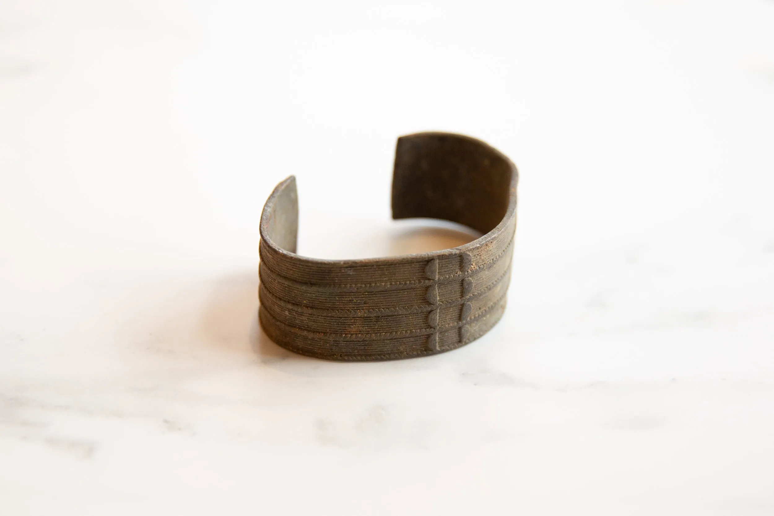 Antique African Bronze Stripe Design Cuff Bracelet