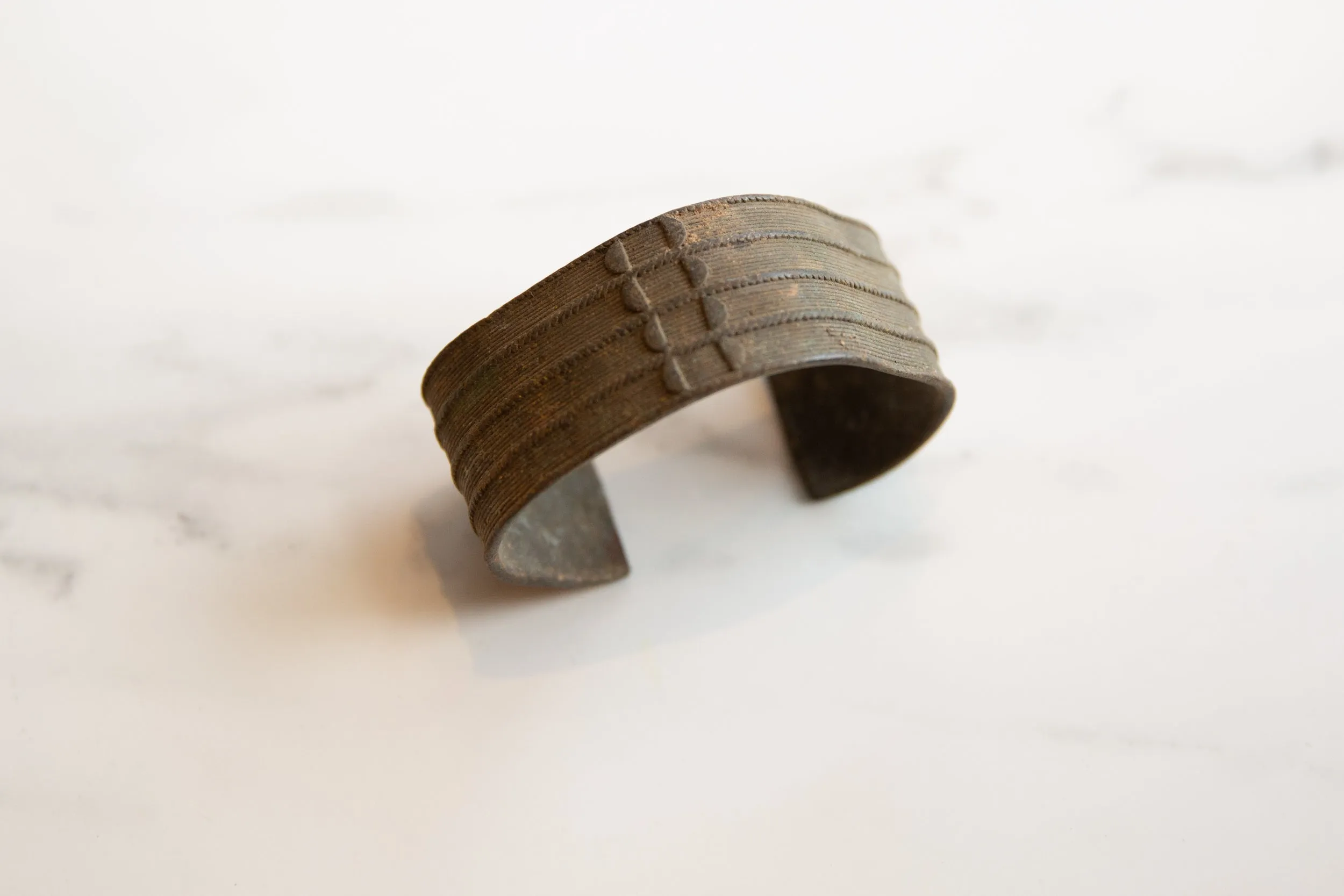 Antique African Bronze Stripe Design Cuff Bracelet