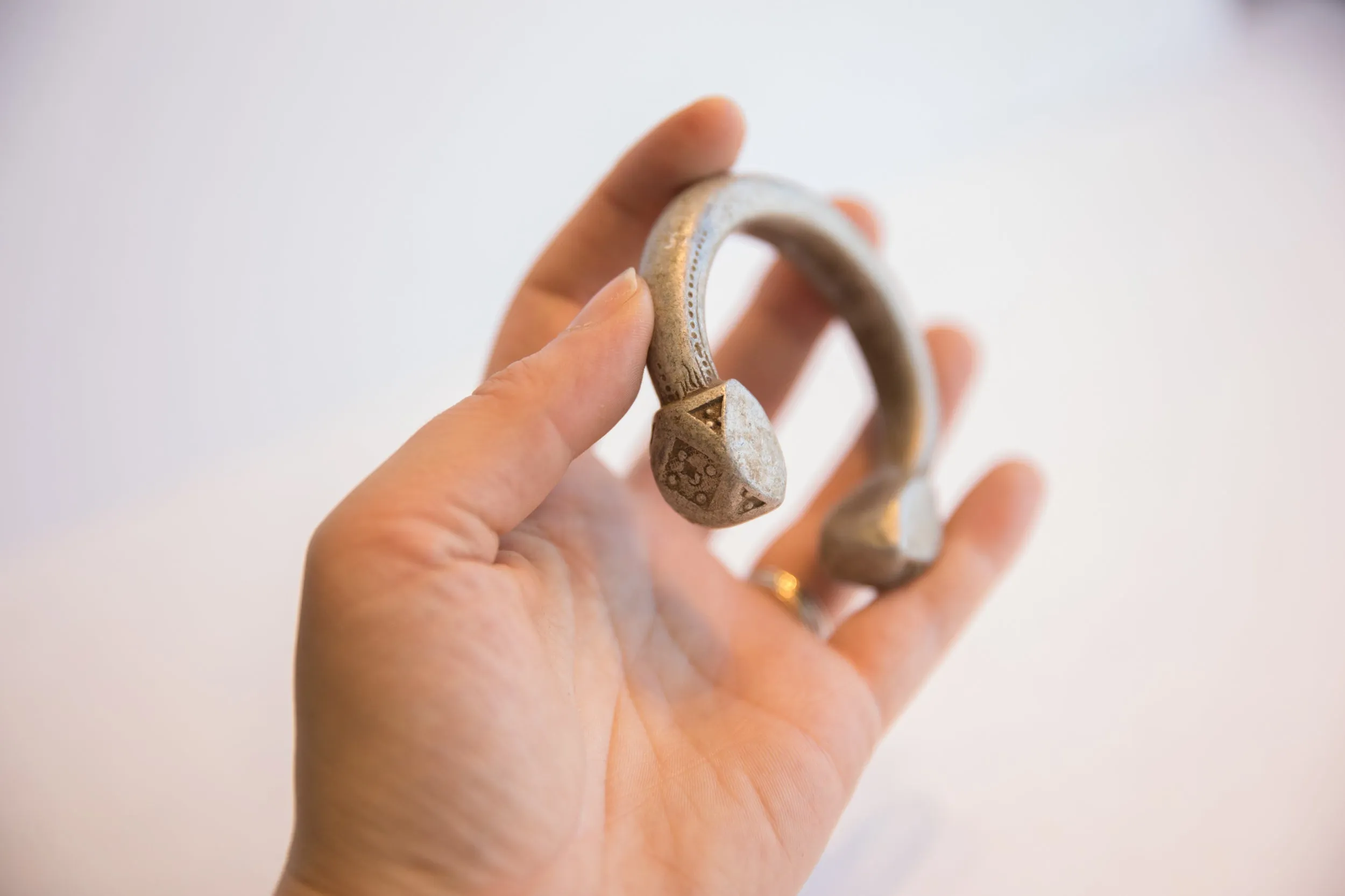 Antique African Geometric Base Small Aluminum Cuff Bracelet
