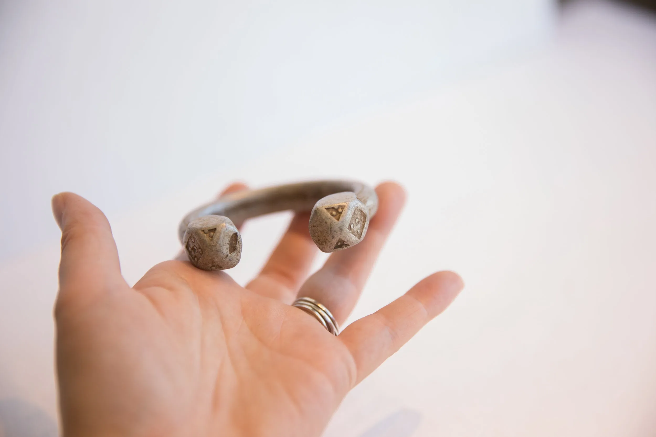 Antique African Geometric Base Small Aluminum Cuff Bracelet