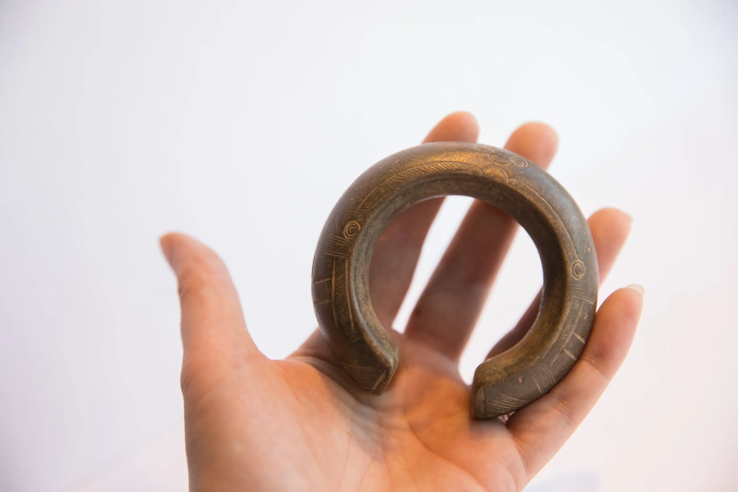 Antique African Geometric Design Heavy Cuff Bracelet