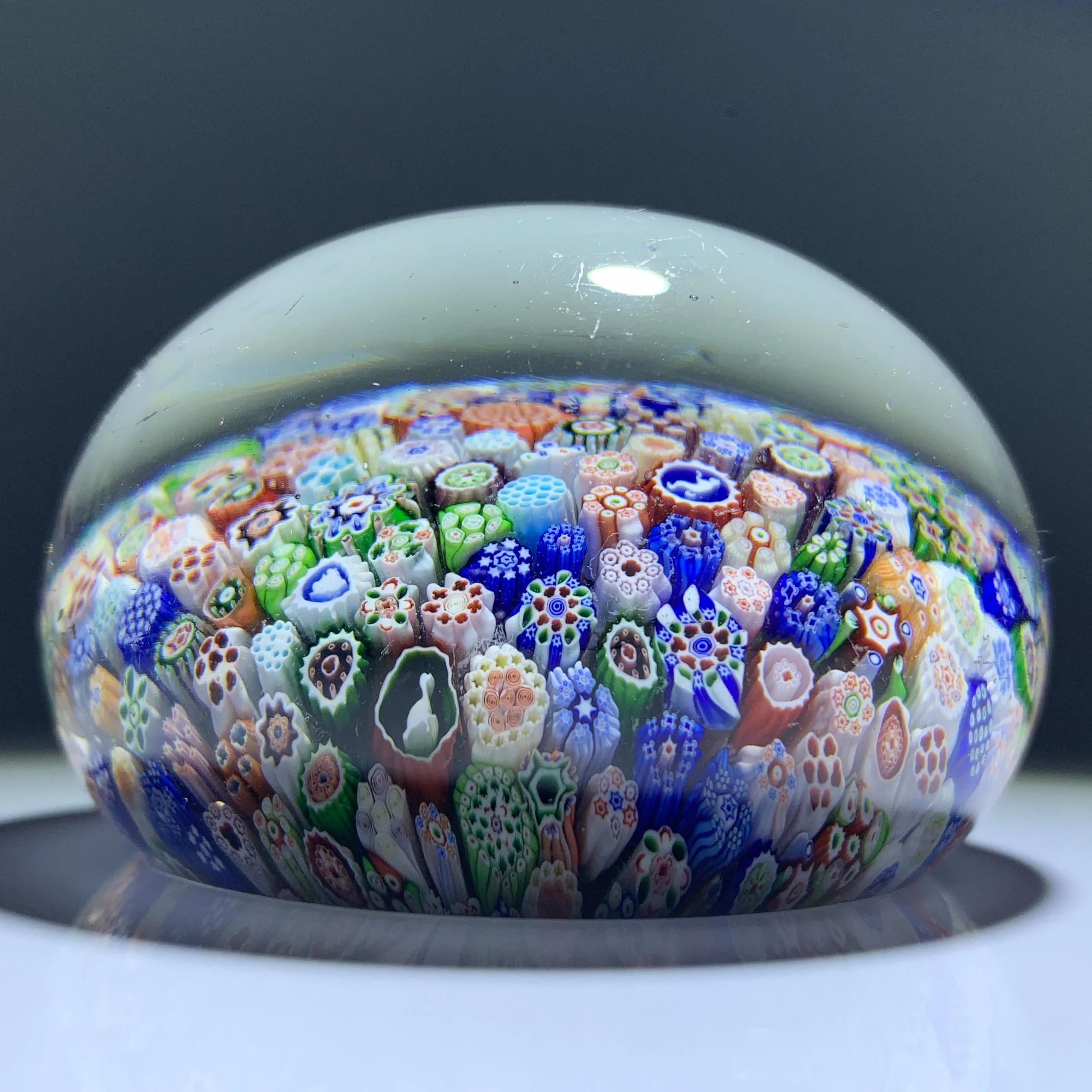 Antique Baccarat B1848 Art Glass Paperweight Closepack Millefiori W/ Silhouette Canes