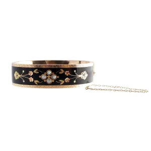 Antique Black Enamel Hinged Bangle Bracelet