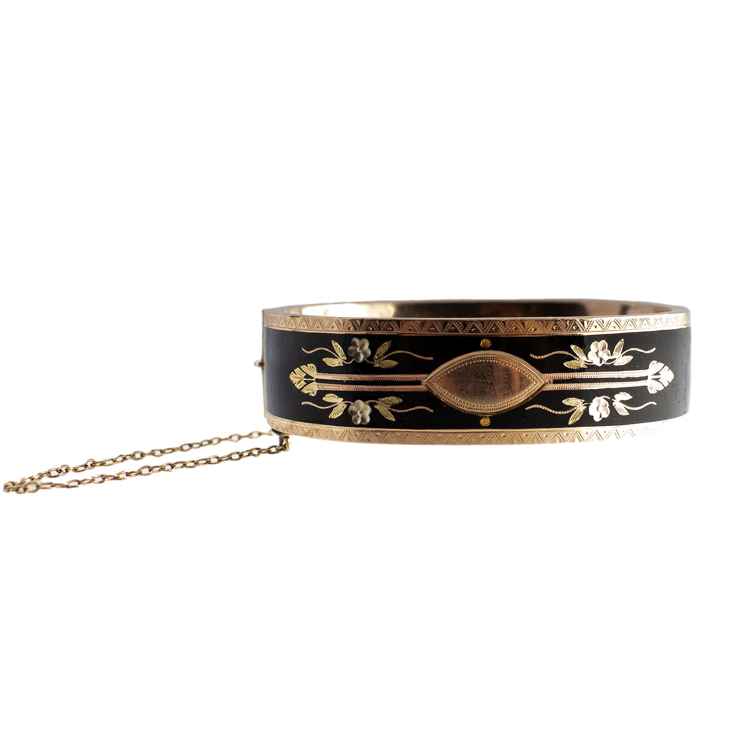 Antique Black Enamel Hinged Bangle Bracelet