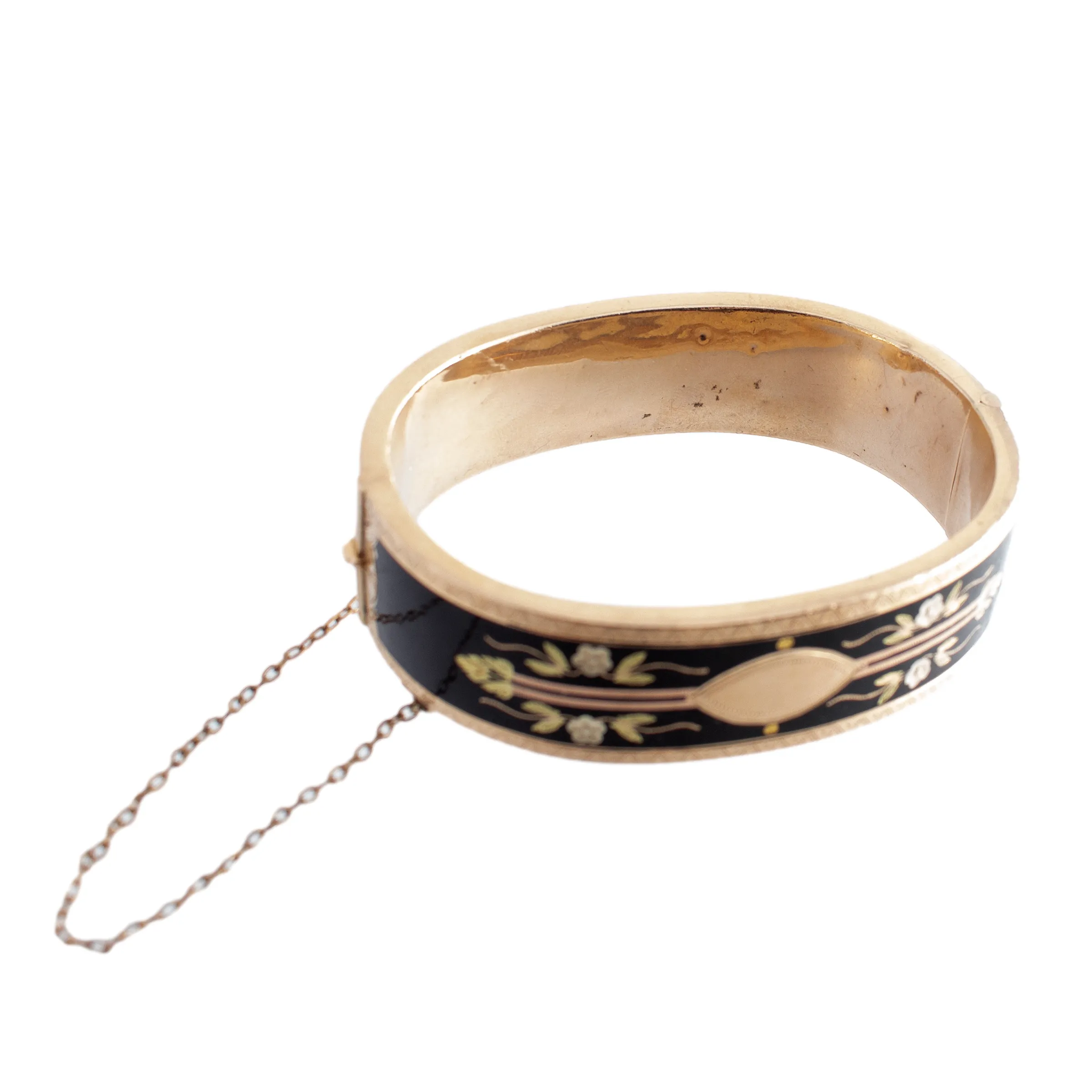 Antique Black Enamel Hinged Bangle Bracelet