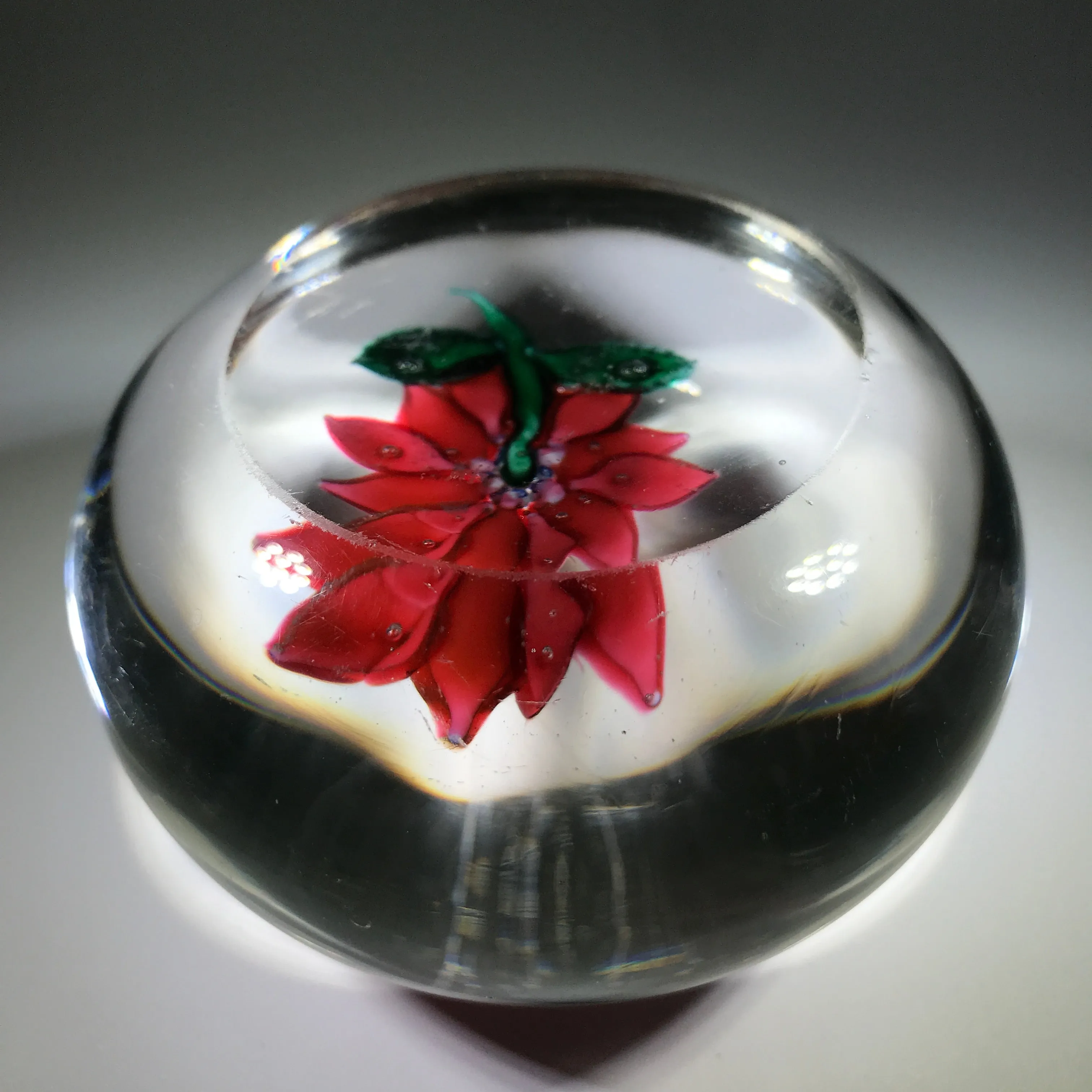 Antique Boston & Sandwich Art Glass Paperweight Lampwork Poinsettia Millefiori Center