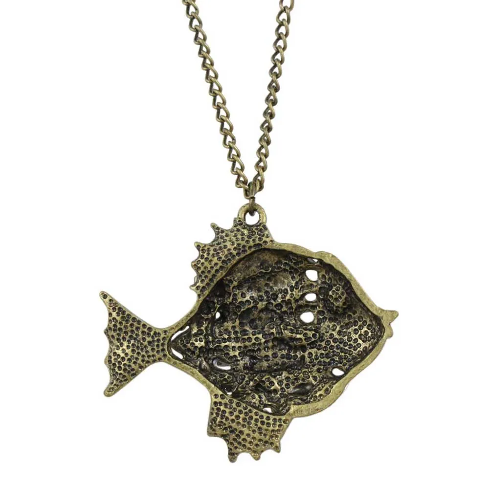 Antique Brown Crystal Angelfish Pendant on Gold Chain - PT517