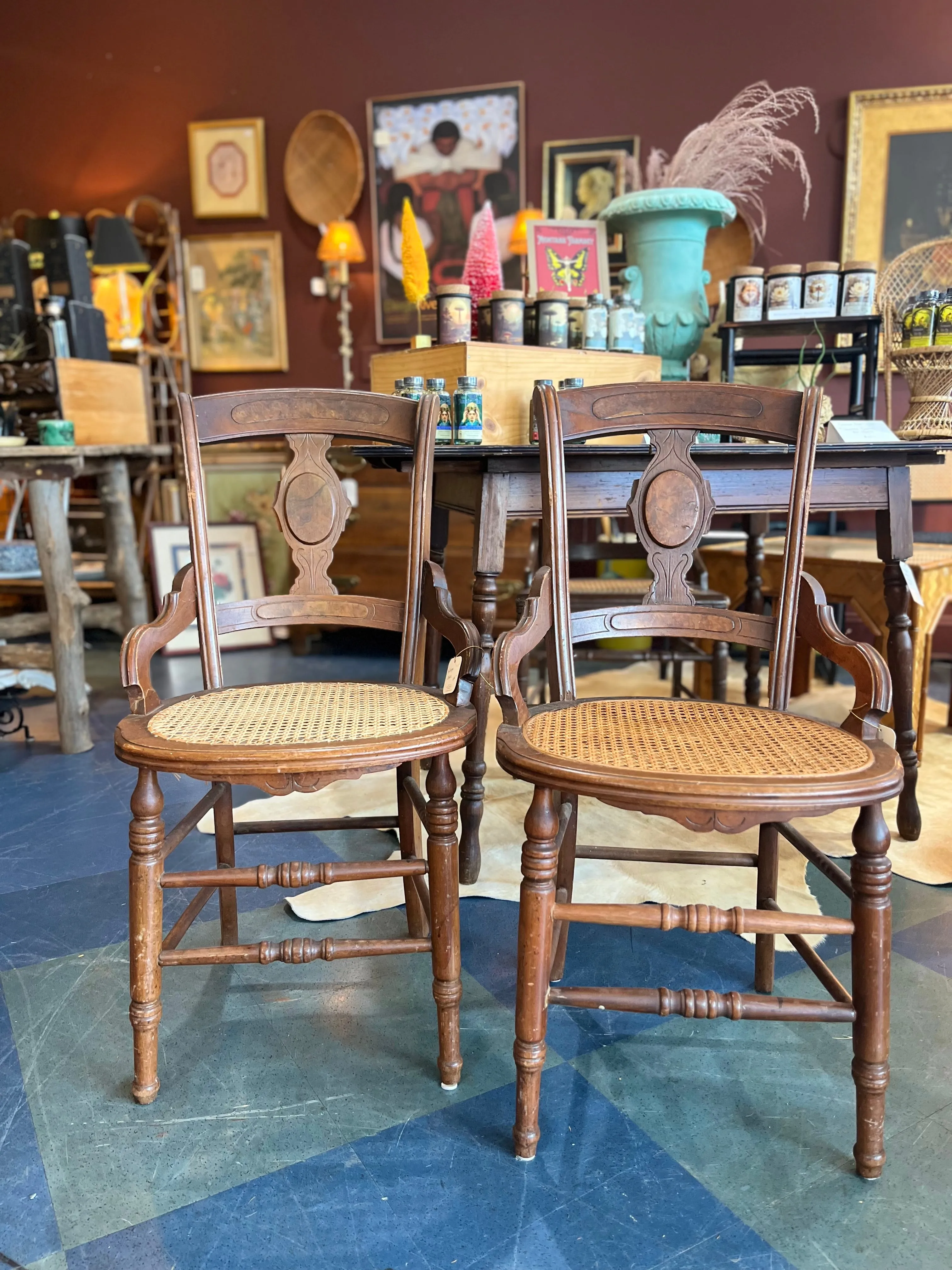 Antique Cane Bottom Wood Chairs