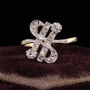 Antique Edwardian 18K Yellow Gold Platinum Top Old Mine Diamond Ring