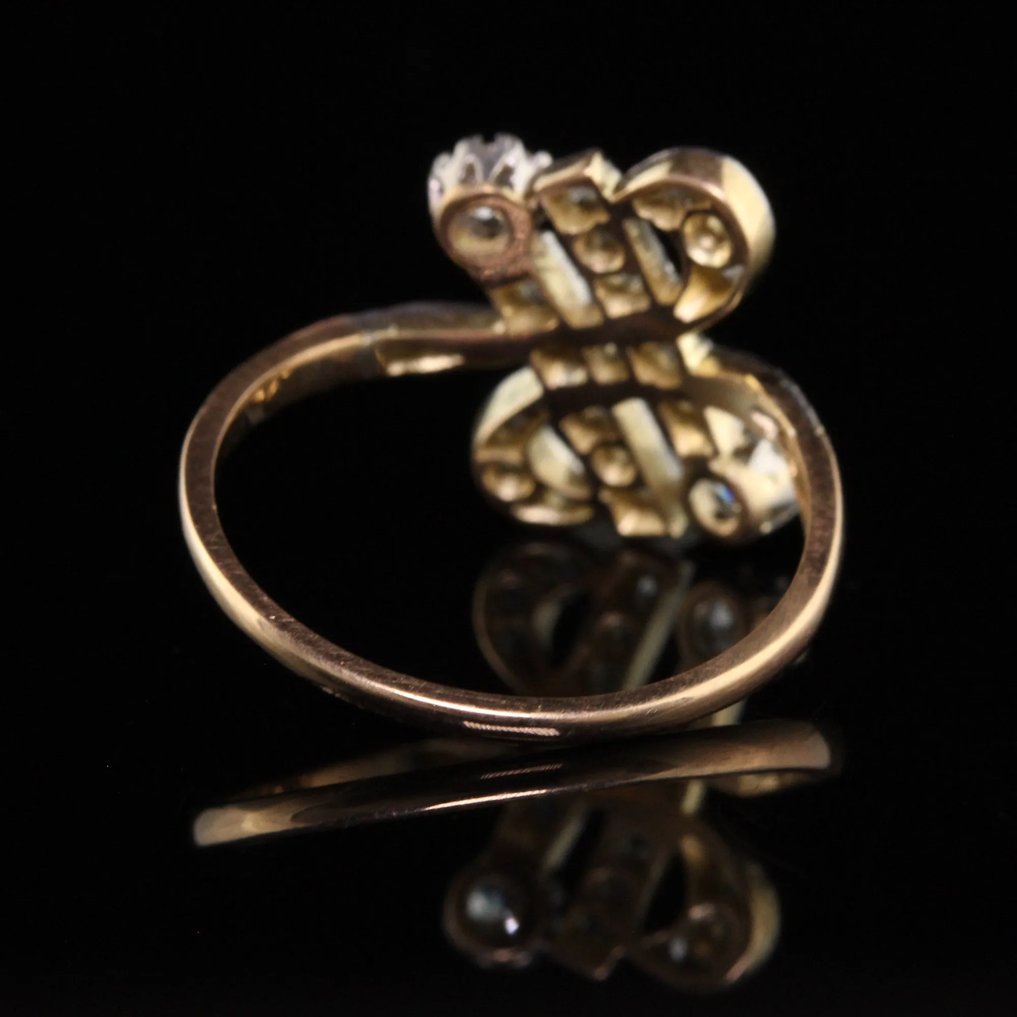 Antique Edwardian 18K Yellow Gold Platinum Top Old Mine Diamond Ring