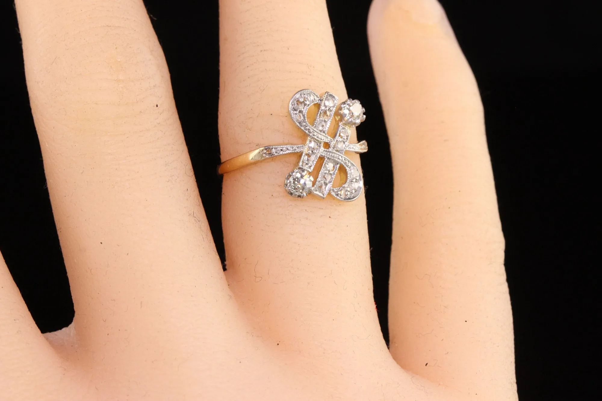 Antique Edwardian 18K Yellow Gold Platinum Top Old Mine Diamond Ring