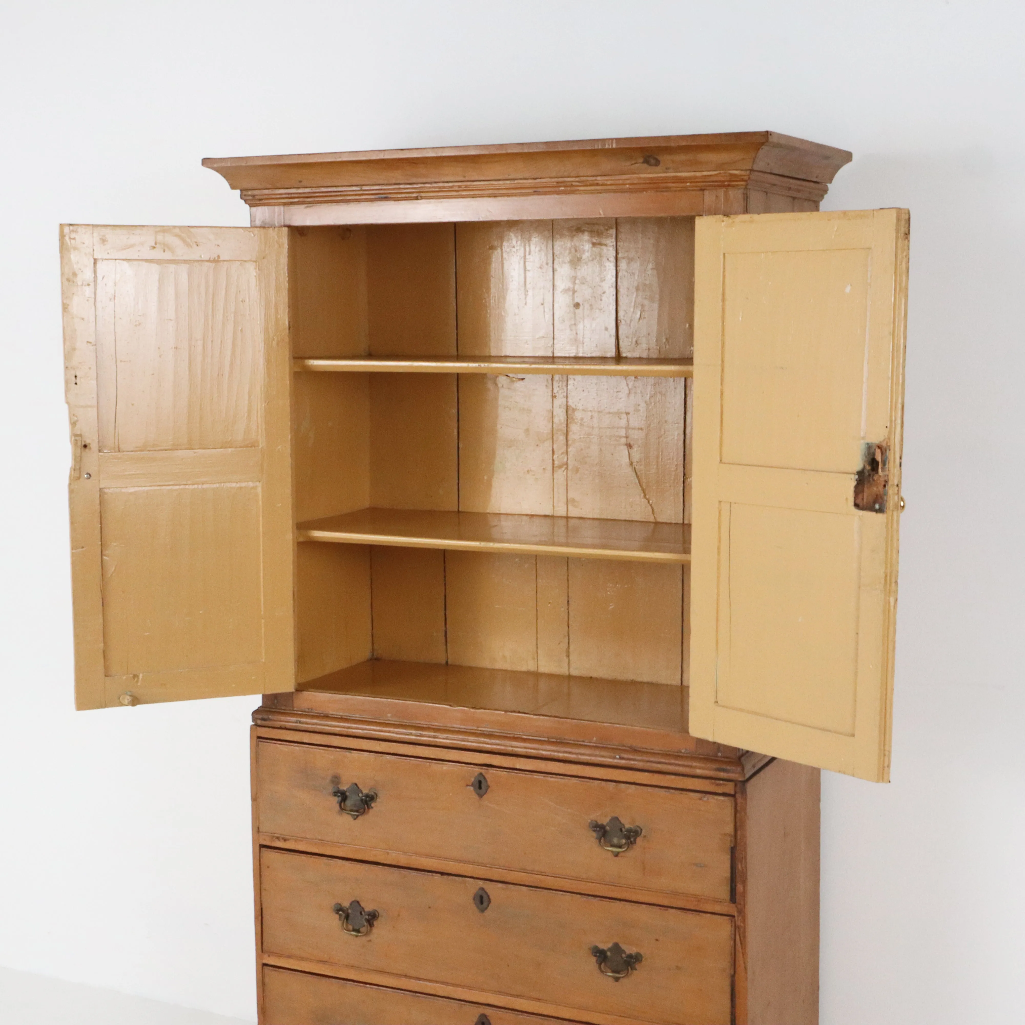 Antique English Pine Linen Press c1890