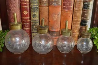 Antique French A Michaux Paris Brass Glass Oilers Set of 4 Oil Grease Lubricators