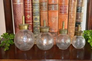 Antique French A Michaux Paris Brass Glass Oilers Set of 4 Oil Grease Lubricators