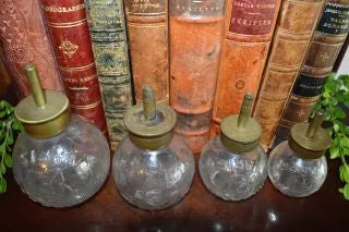 Antique French A Michaux Paris Brass Glass Oilers Set of 4 Oil Grease Lubricators