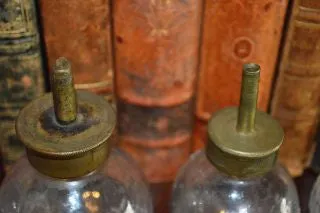 Antique French A Michaux Paris Brass Glass Oilers Set of 4 Oil Grease Lubricators