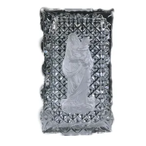 Antique French Art Glass Paperweight Madonna & Child Sulphide Cut Glass Plaque