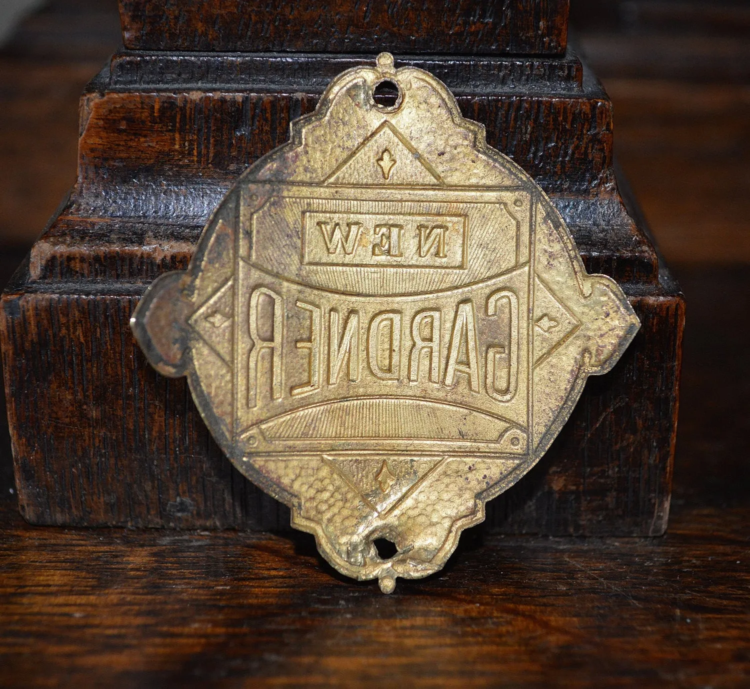 Antique French Bicycle Headbadge New Gardner Cycles Head Badge Brass Plaque
