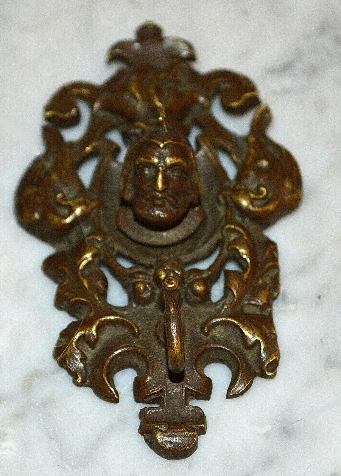Antique French Brass Figural Knight Birds Pocket Watch Hook Holder