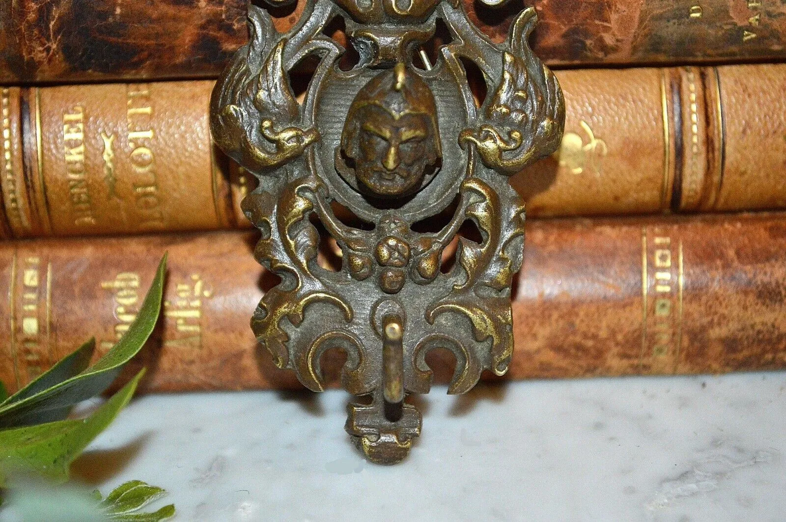 Antique French Brass Figural Knight Birds Pocket Watch Hook Holder