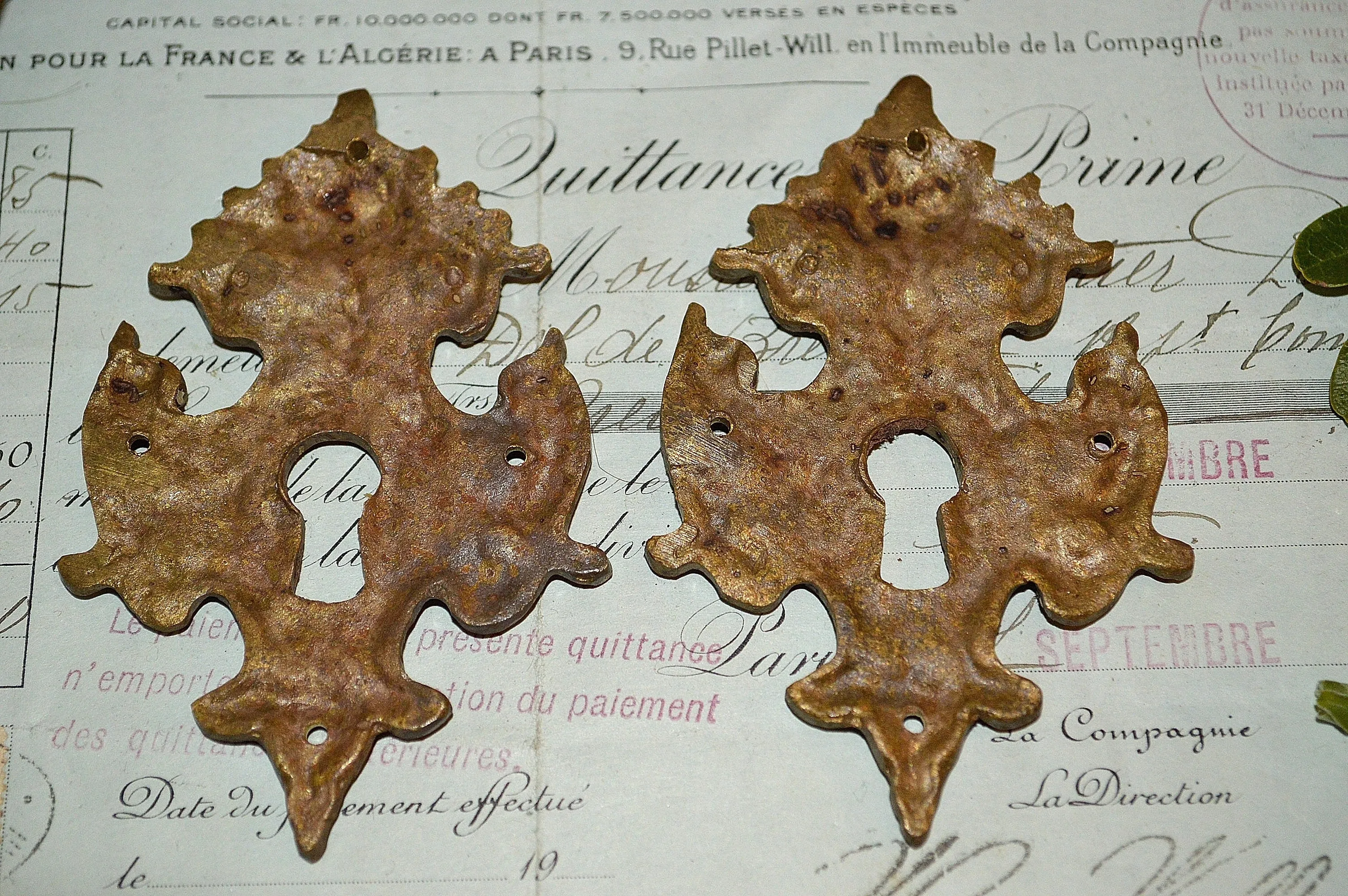 Antique French Bronze Furniture Escutcheon Ornate Keyhole 2 Available