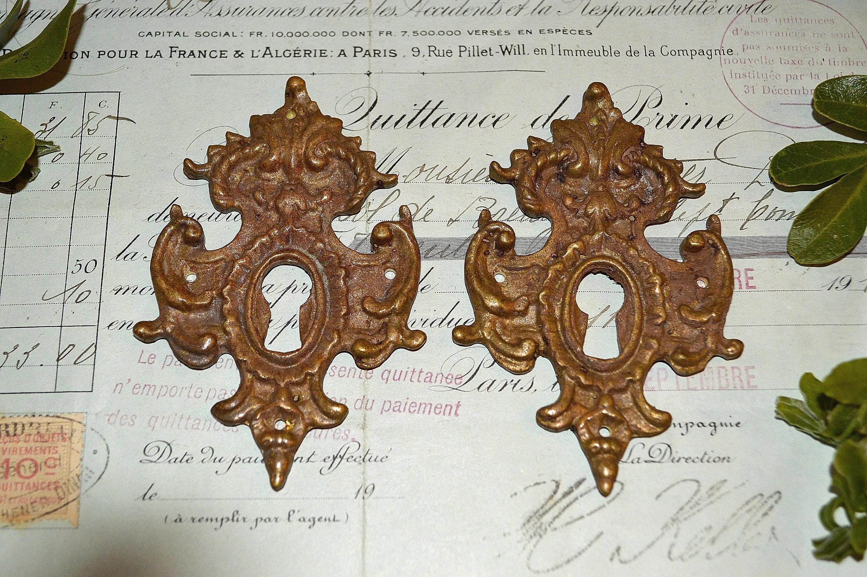 Antique French Bronze Furniture Escutcheon Ornate Keyhole 2 Available