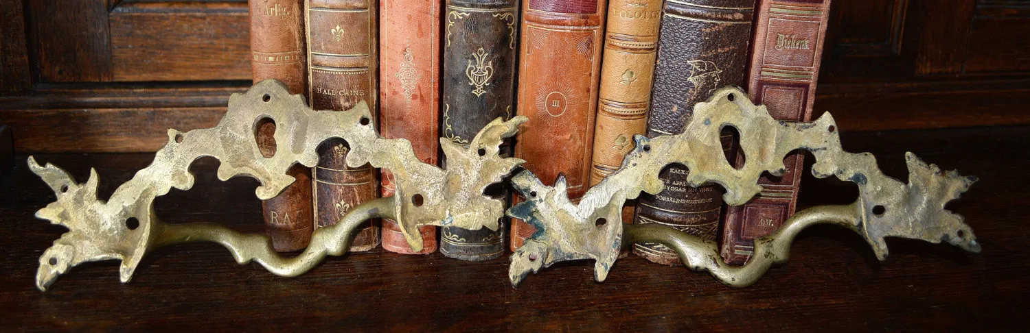 Antique French Bronze Large Drawer Pull Escutcheon Handle Hardware 2 Available
