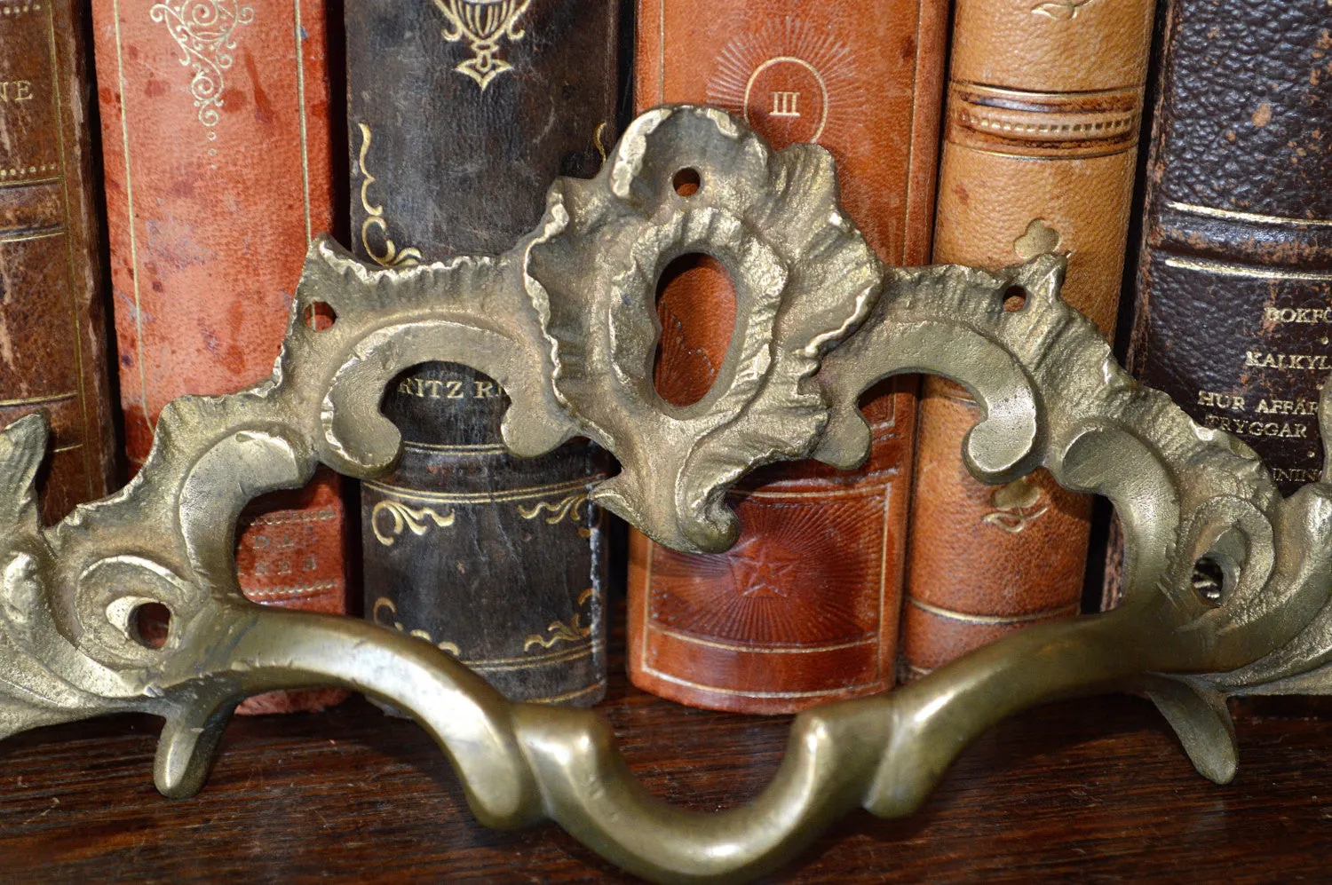 Antique French Bronze Large Drawer Pull Escutcheon Handle Hardware 2 Available