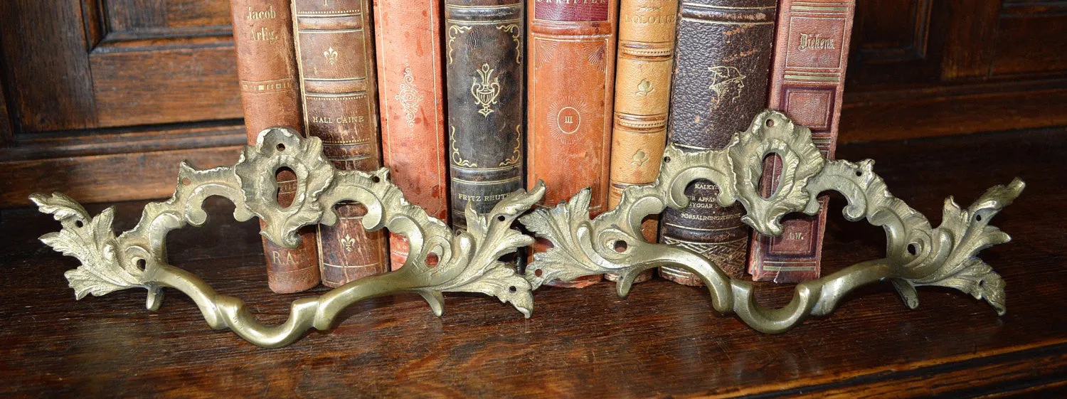 Antique French Bronze Large Drawer Pull Escutcheon Handle Hardware 2 Available