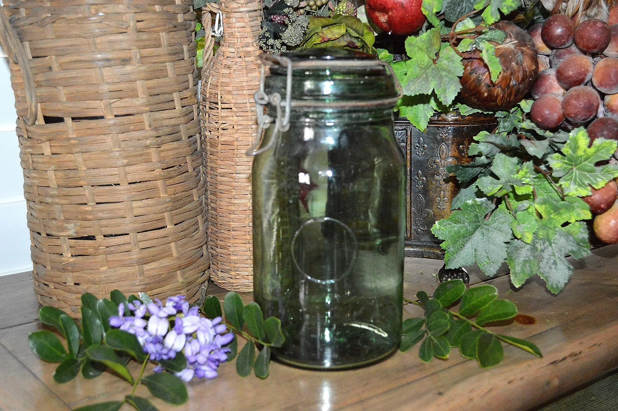Antique French Canning Jar Green Glass Durfor 1.5 Litre