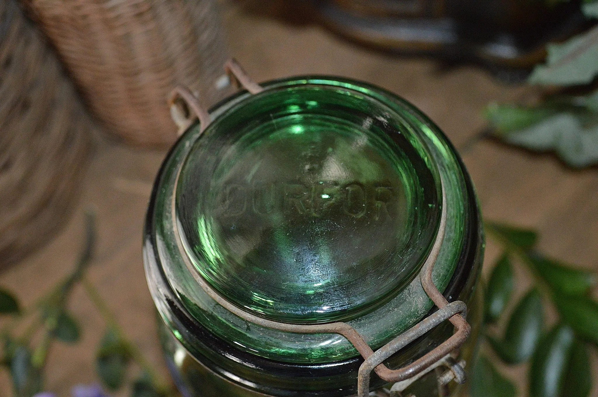 Antique French Canning Jar Green Glass Durfor 1.5 Litre