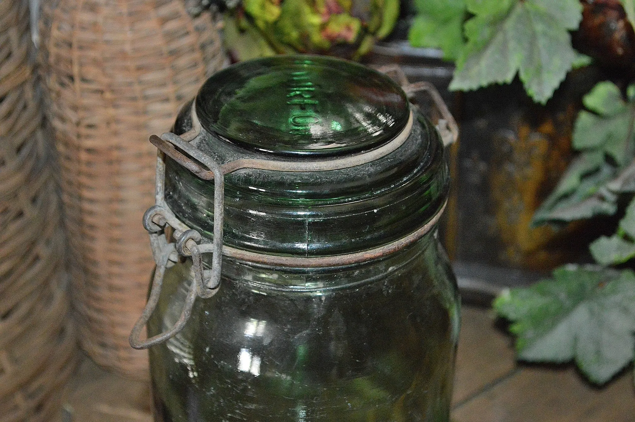 Antique French Canning Jar Green Glass Durfor 1.5 Litre