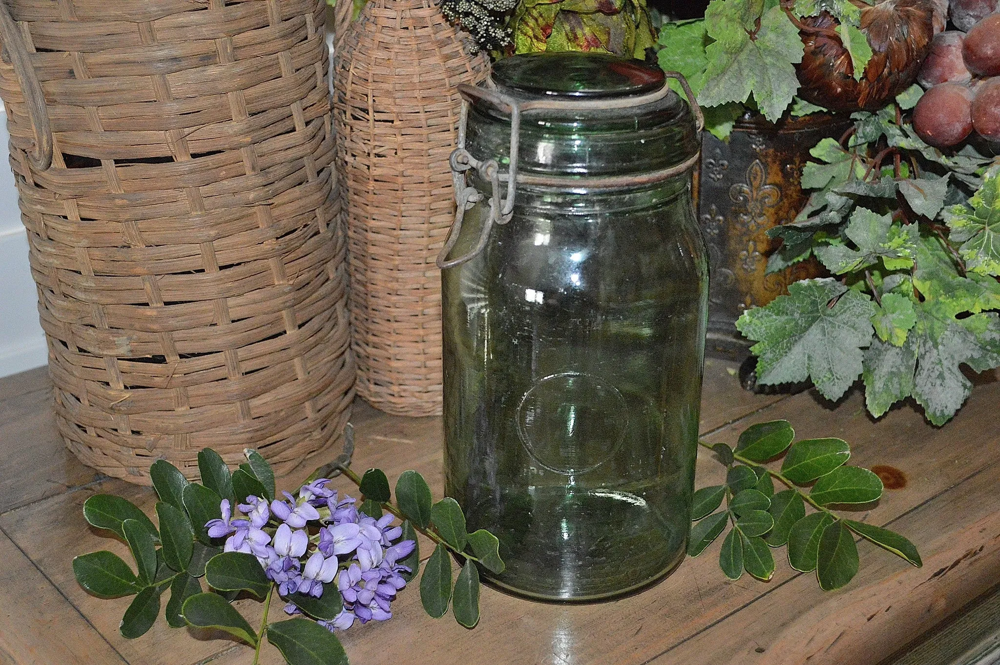 Antique French Canning Jar Green Glass Durfor 1.5 Litre