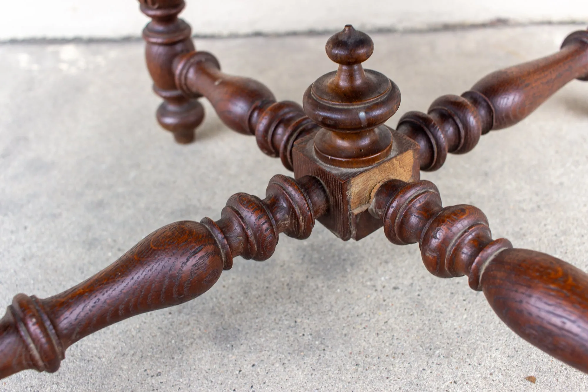 Antique French Carved Wood Smoking Chair with Embroidered Upholstery ca. 1900