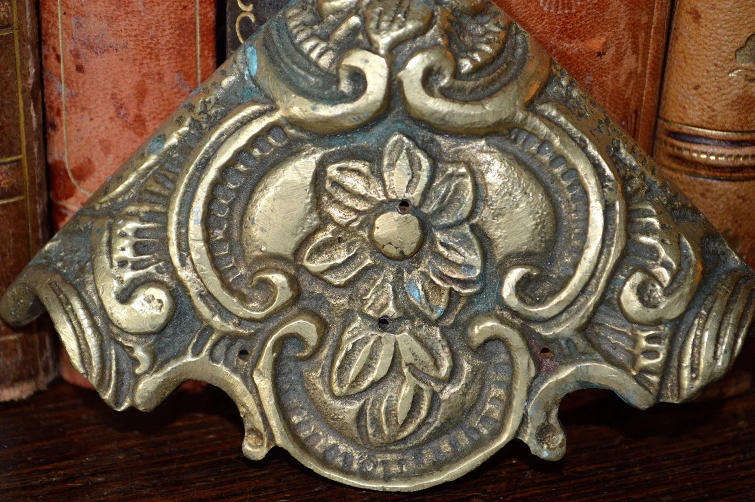 Antique French Corner Mount Brass Trim Cap Hardware