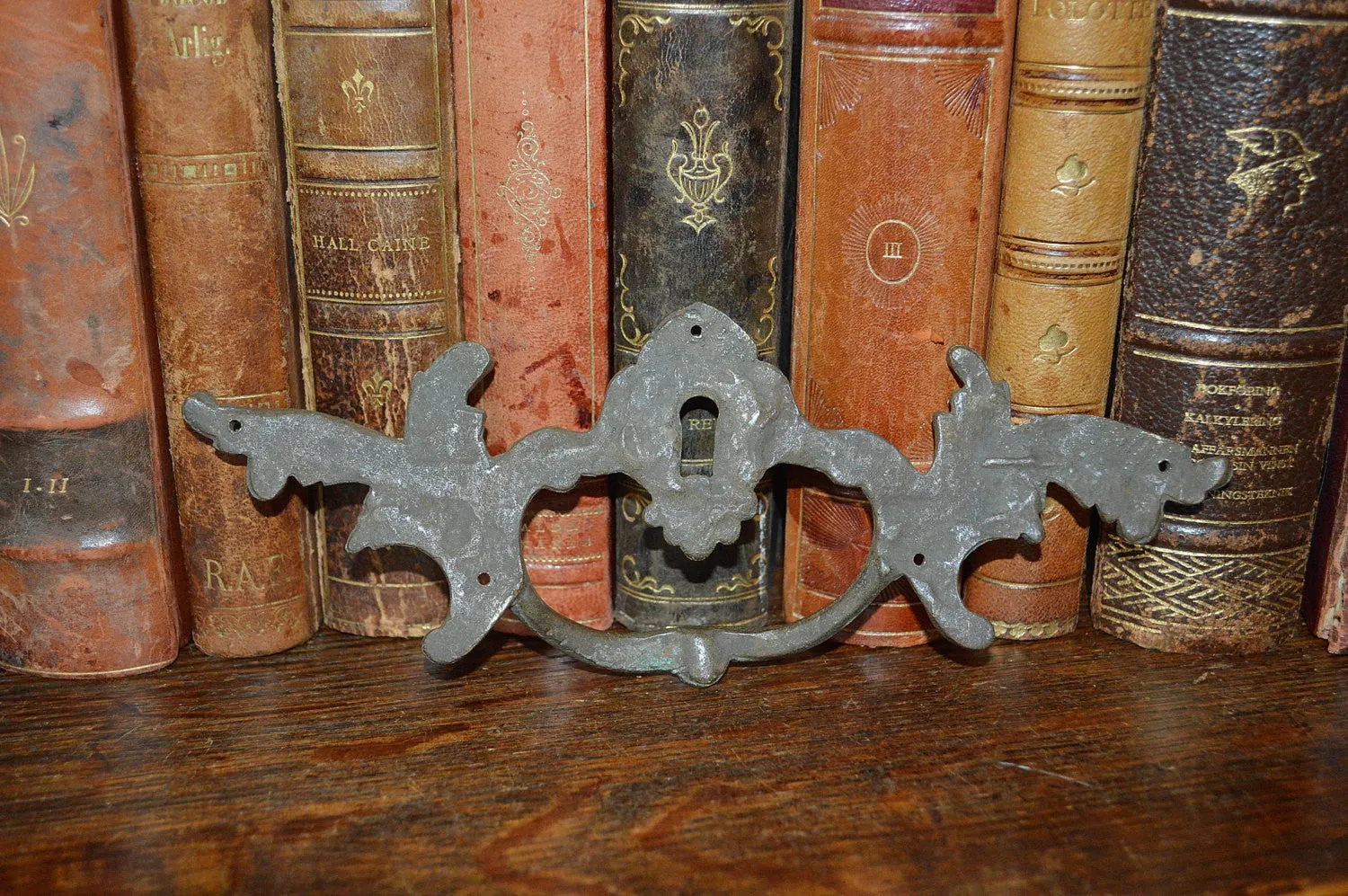 Antique French Drawer Pull Escutcheon Brass Handle Hardware