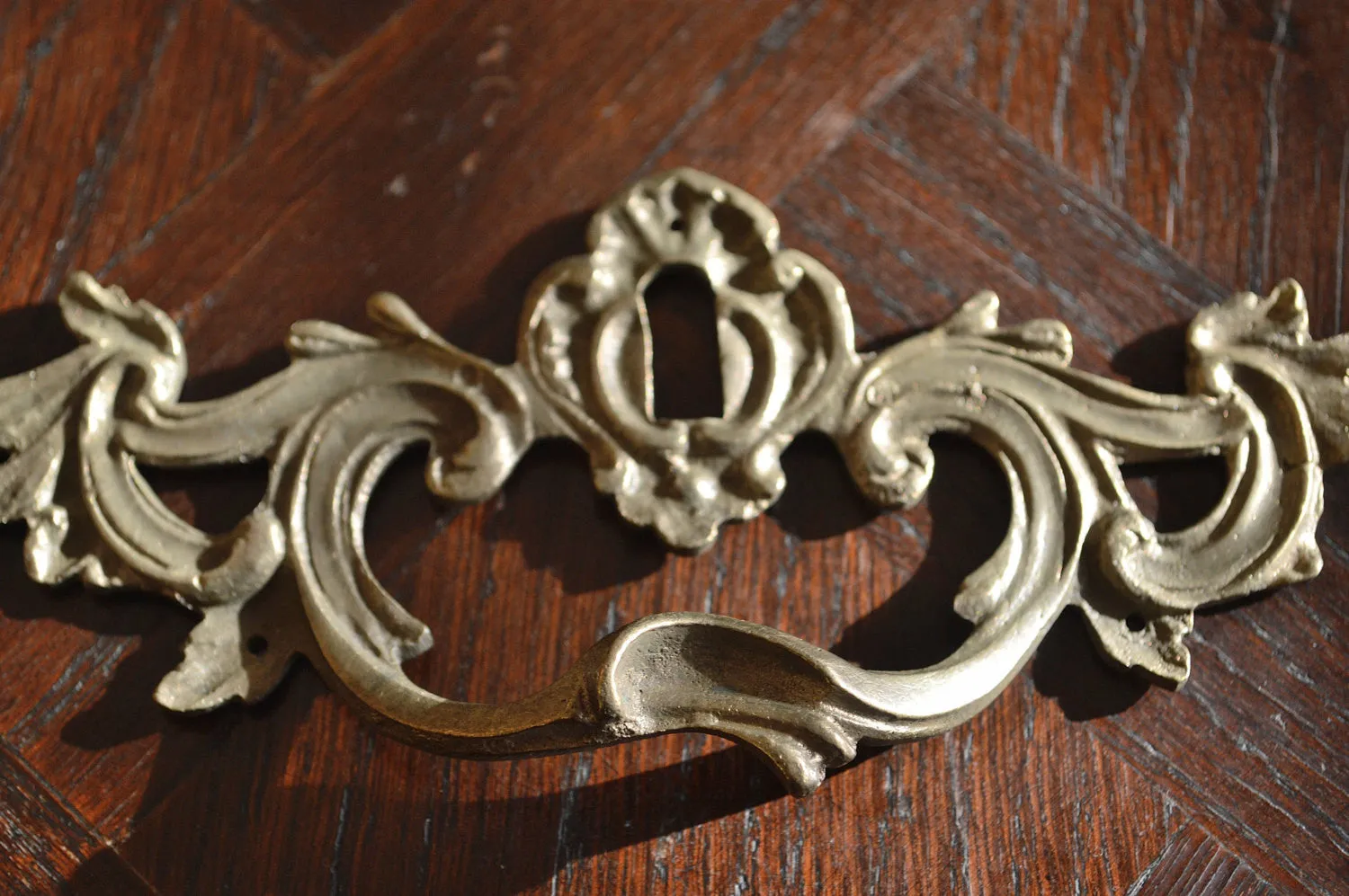 Antique French Drawer Pull Escutcheon Handle Bronze Hardware