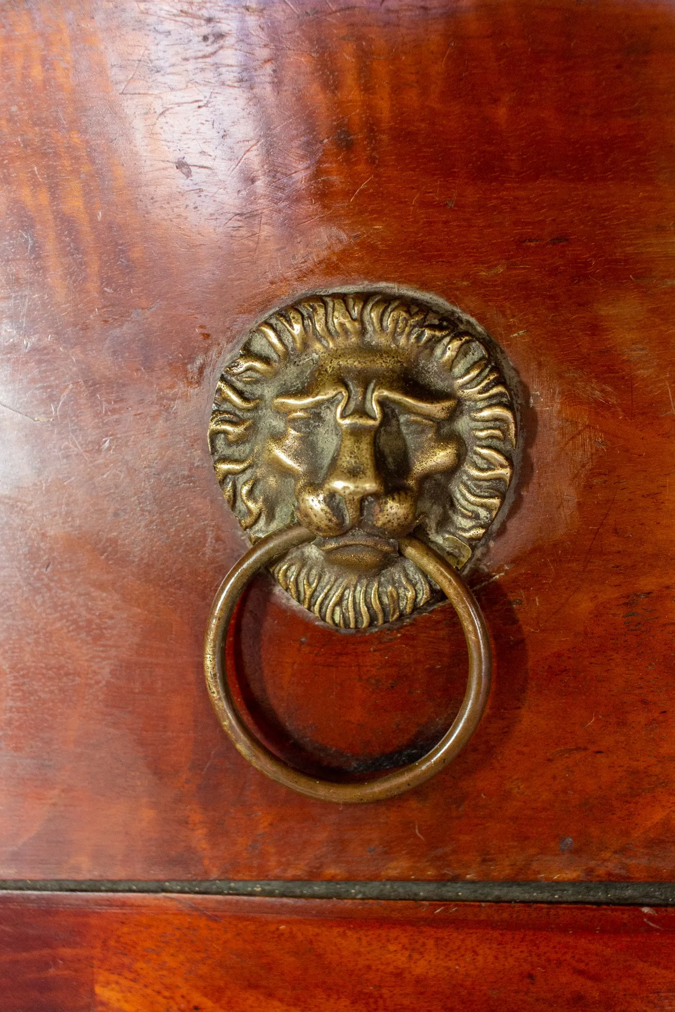 Antique French Empire Style Chest with Fossilized Marble Top & Lion Hardware