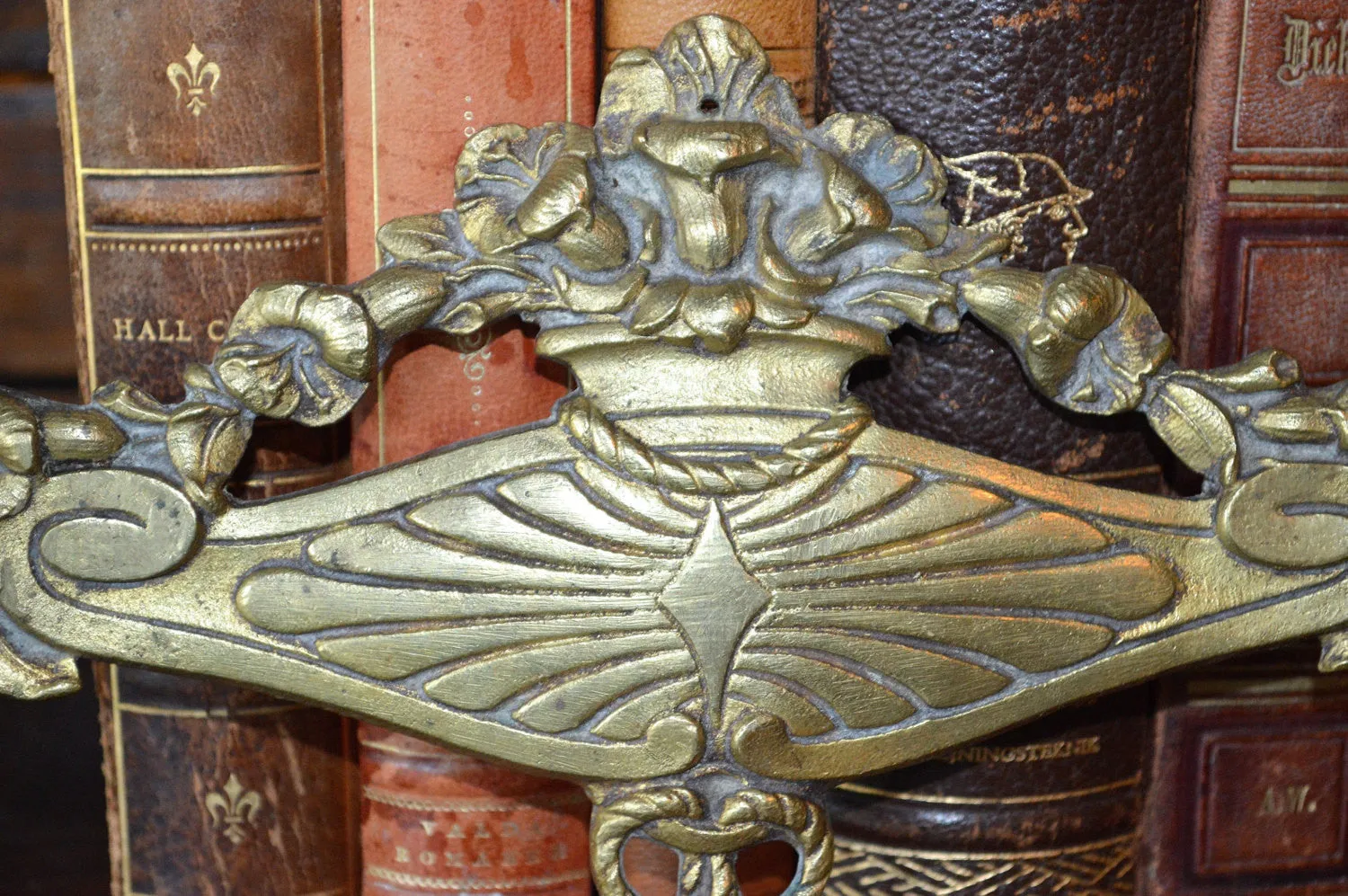 Antique French Floral Pediment Bronze Ormolu Art Deco Hardware Trim Mount