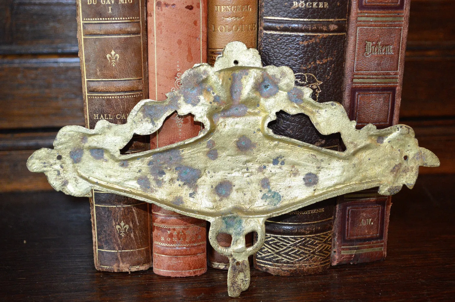 Antique French Floral Pediment Bronze Ormolu Art Deco Hardware Trim Mount