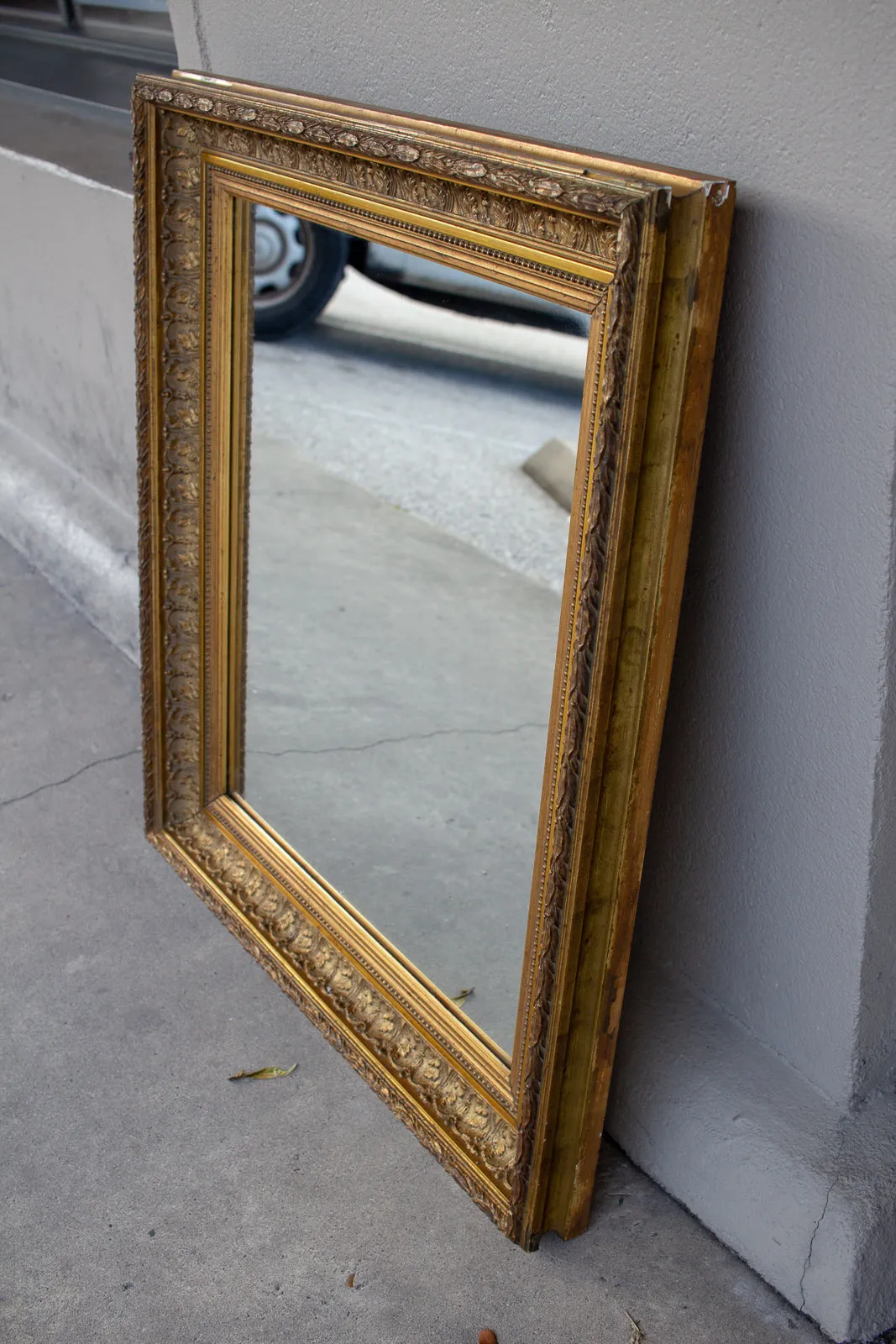 Antique French Gilt Mirror with Leaf Carvings